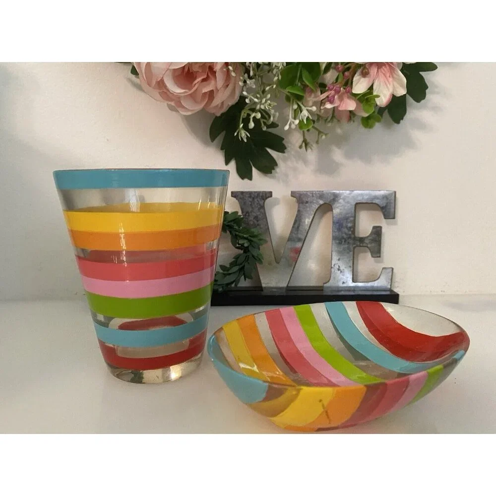 Vintage 1970s Retro Acrylic Rainbow Bathroom Accessory Set Tumbler Soap Dish GUC